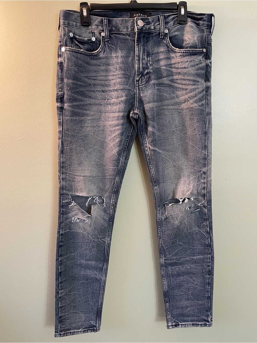 PacSun Men's Skinny Distressed Blue Washed Jeans